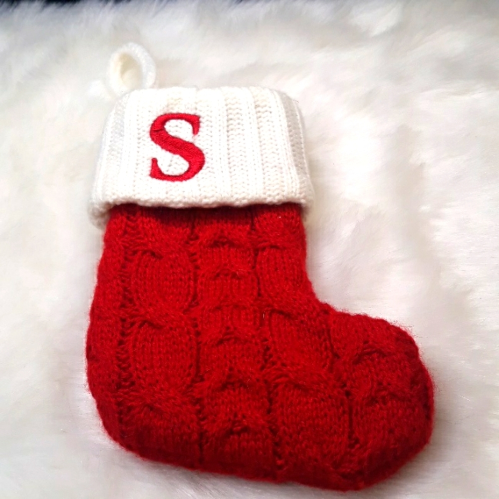 Letter S holiday stocking (knit with embroidered letter)